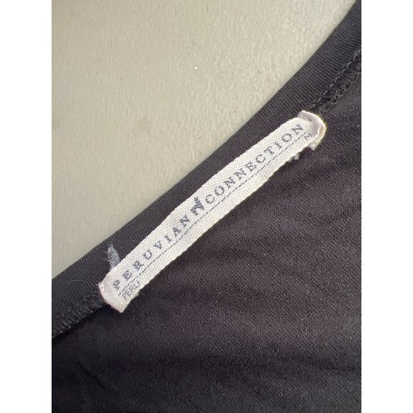 Peruvian Connection T-Shirt Dress Womens M Mini V-Neck 3/4 Sleeve Black Stretch - Picture 3 of 6